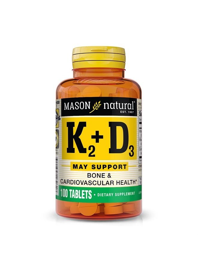 Mason Natural Vitamin K2 100 mcg Plus Vitamin D3 - Supports Bone, Cardiovascular & Muscle Health, 100 Tablets - Image 1