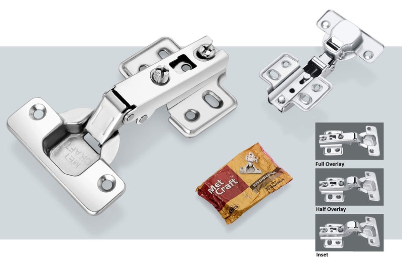 Met Craft Steel Auto Close (Non Soft Close) Slide On Concealed Hinges for Full Overlay Door Pack of 6 Pair (0 Degree Crank,Silver) - Image 3
