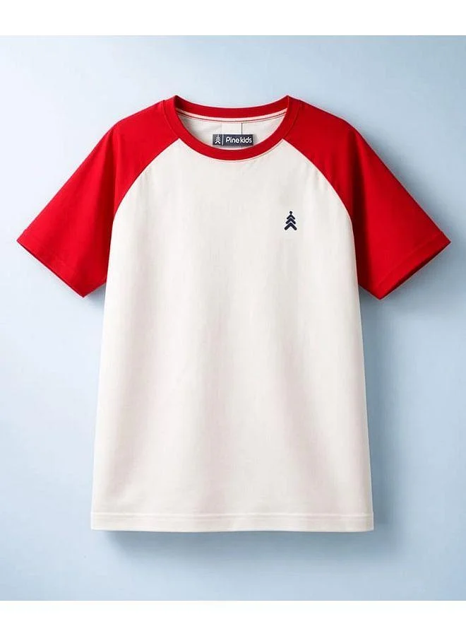 Pine Kids Pine Kids Cotton Knit Half Raglan Sleeves Solid T-Shirt - White and Red