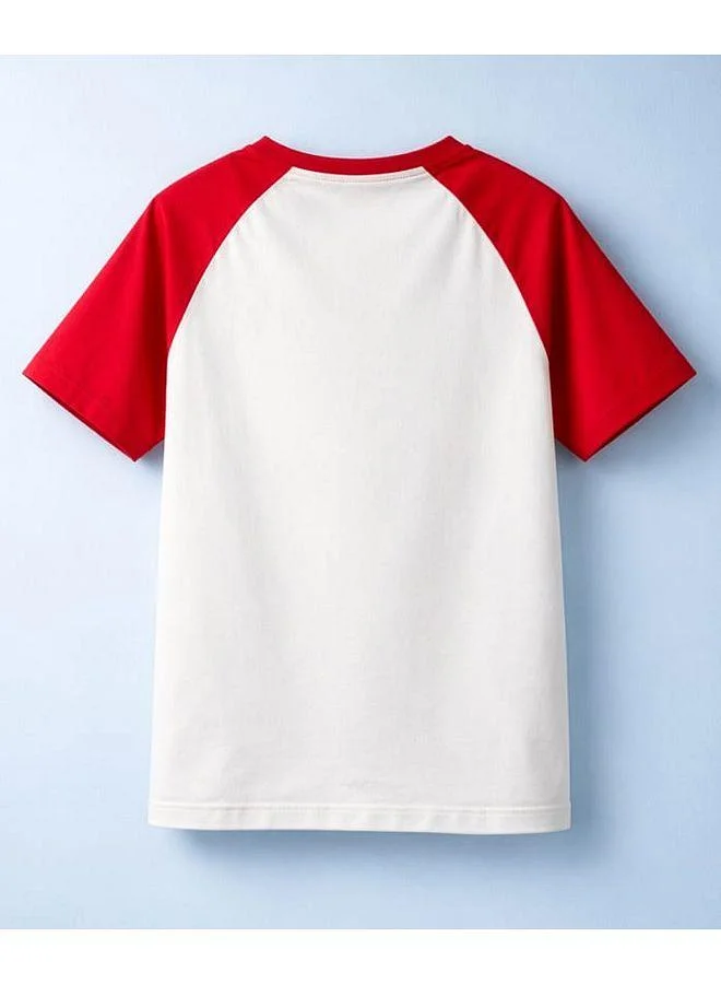 Pine Kids Pine Kids Cotton Knit Half Raglan Sleeves Solid T-Shirt - White and Red