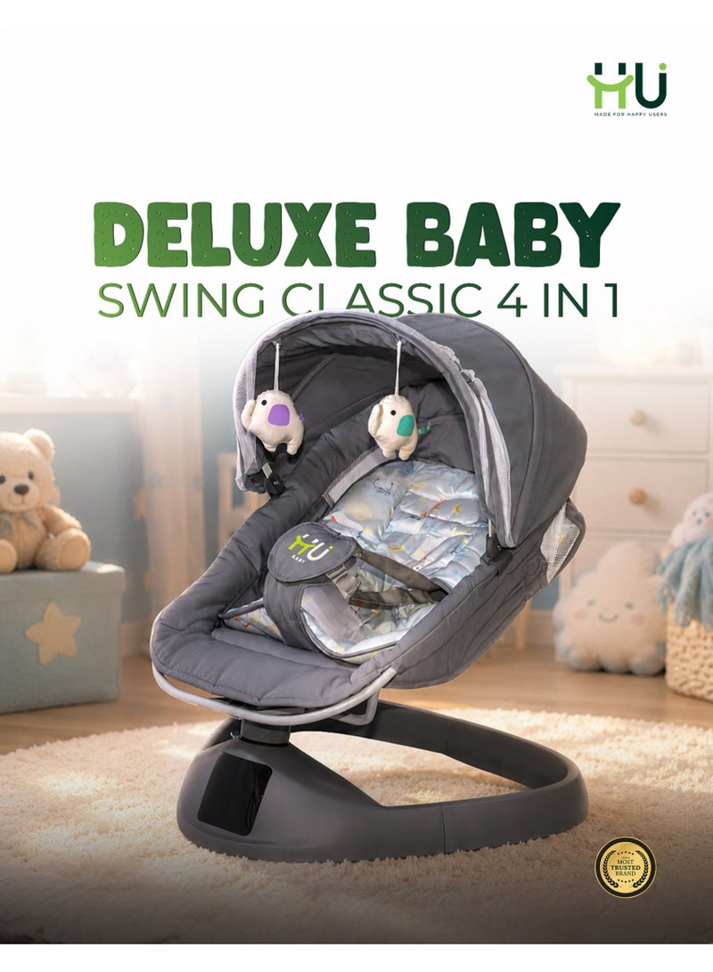 H U Electric Baby Swing with Bluetooth Music, Remote Control & HD Display, 5-Speed Rocking Motion, 3 Timer Settings, 8 Lullabies & EU Charger for Infants and Toddlers - Image 2