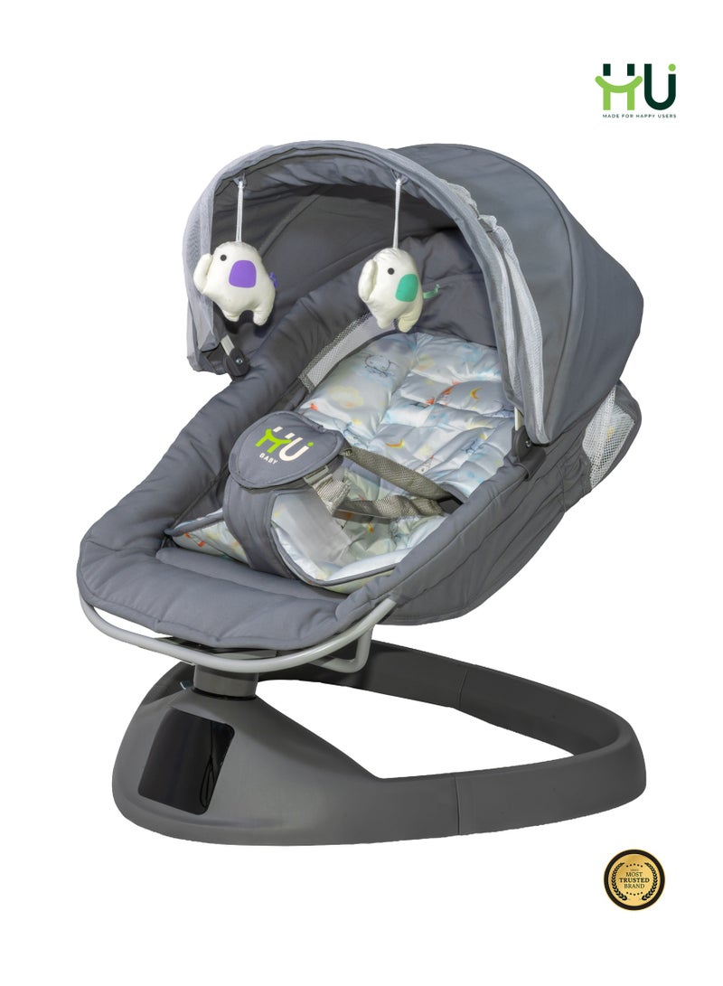 H U Electric Baby Swing with Bluetooth Music, Remote Control & HD Display, 5-Speed Rocking Motion, 3 Timer Settings, 8 Lullabies & EU Charger for Infants and Toddlers - Image 1