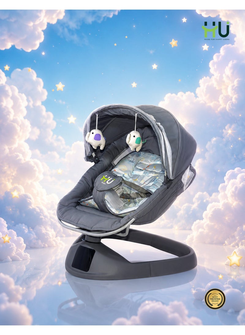 H U Electric Baby Swing with Bluetooth Music, Remote Control & HD Display, 5-Speed Rocking Motion, 3 Timer Settings, 8 Lullabies & EU Charger for Infants and Toddlers - Image 5
