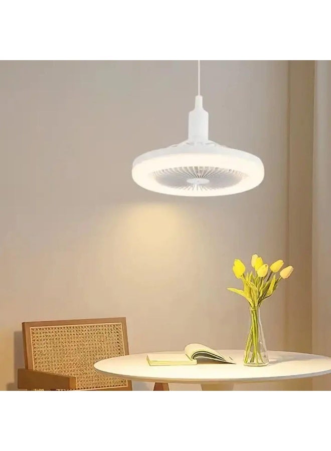 مروحة سقف بدون شفرات مغلقة تركب على قاعدة لمبة E26 مع ضوء LED قابل للتعتيم، 3 سرعات رياح و3 أوضاع إضاءة، جهاز تحكم عن بعد، مروحة نجفة صغيرة للجراج وغرف الأدوات والتخييم – لون أبيض 25 سم - Image 2