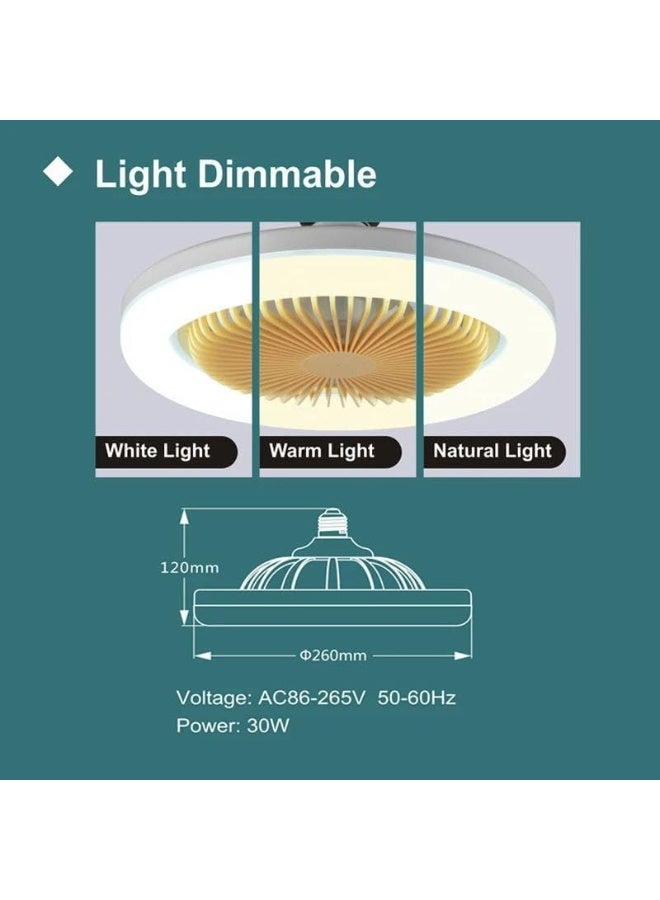 مروحة سقف بدون شفرات مغلقة تركب على قاعدة لمبة E26 مع ضوء LED قابل للتعتيم، 3 سرعات رياح و3 أوضاع إضاءة، جهاز تحكم عن بعد، مروحة نجفة صغيرة للجراج وغرف الأدوات والتخييم – لون أبيض 25 سم - Image 4