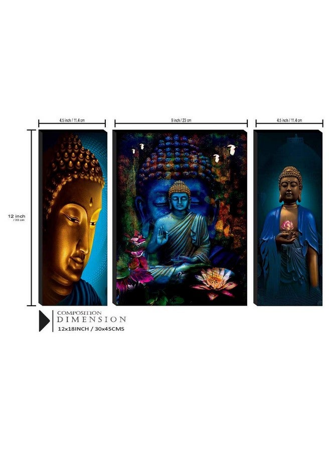 SAF مجموعة لوحات SAF من 3 لوحات دينية لبوذا لتزيين المنزل، لوحات لغرفة المعيشة مع إطار، لوحة جدارية 12 بوصة × 18 بوصة Saf-Jm31046، متعددة الألوان - Image 3