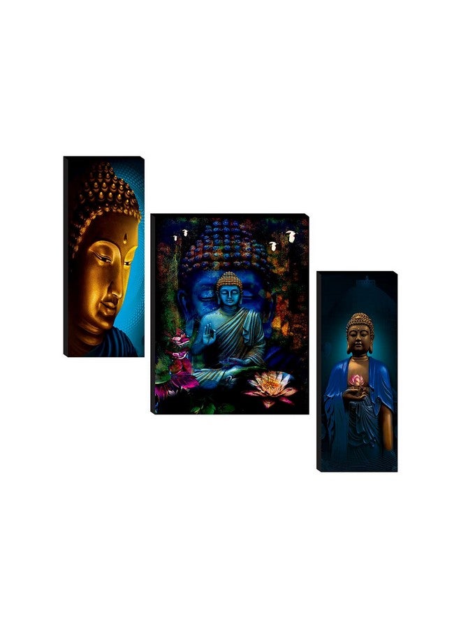 SAF مجموعة لوحات SAF من 3 لوحات دينية لبوذا لتزيين المنزل، لوحات لغرفة المعيشة مع إطار، لوحة جدارية 12 بوصة × 18 بوصة Saf-Jm31046، متعددة الألوان - Image 1