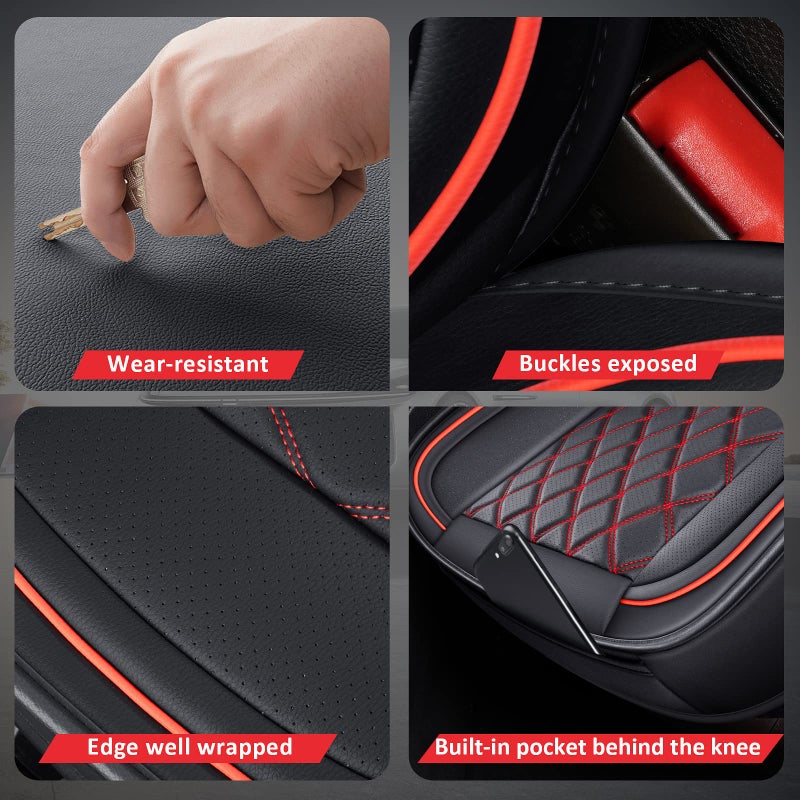 MIROZO Front Seat Covers,2PCS Car Seat Covers Red Waterproof Seat Protector Automotive Vehicle Cushion Cover Universal Fit for Most Sedan, Truck and SUV for Sentra Altima Maxima (Black and Red) - Image 3
