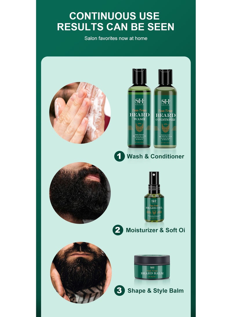 Tea Tree Beard Growth Pack Tea Tree Beard Growth Oil Beard Wash and Beard Balm for Daily Beard and Moustache Care Beard Growth Deep Cleaning and Beard Styling Combo Pack Beard Kit