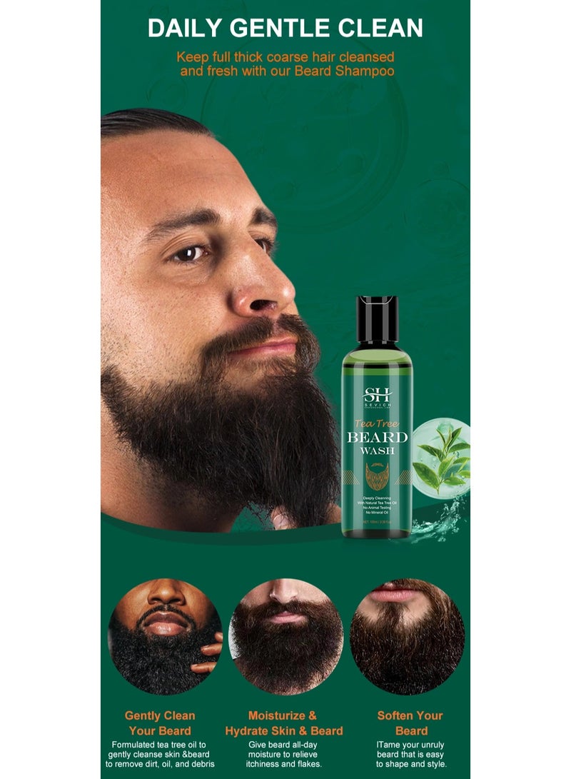 Tea Tree Beard Growth Pack Tea Tree Beard Growth Oil Beard Wash and Beard Balm for Daily Beard and Moustache Care Beard Growth Deep Cleaning and Beard Styling Combo Pack Beard Kit