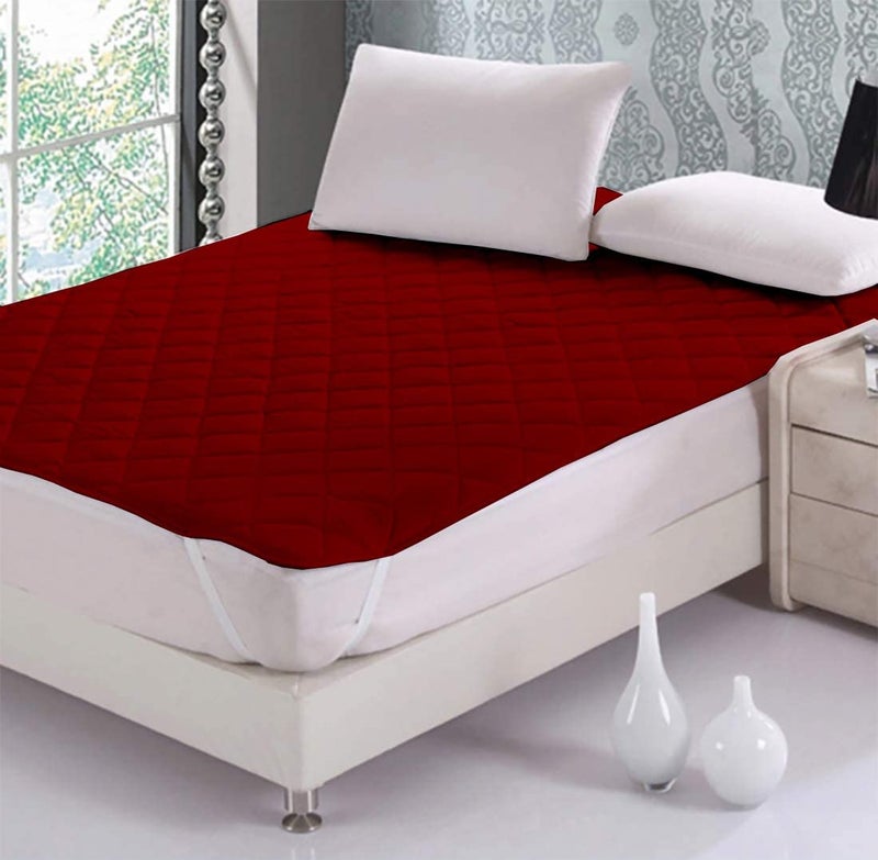 CHICERY Cotton Elastic Strap Quilted Mattress Protector King Size Water Resistant Breathable Soft and Cool Quilted Bed Cover Elastic Straps on CornersMaroonKing Size 72x78inch - Image 1