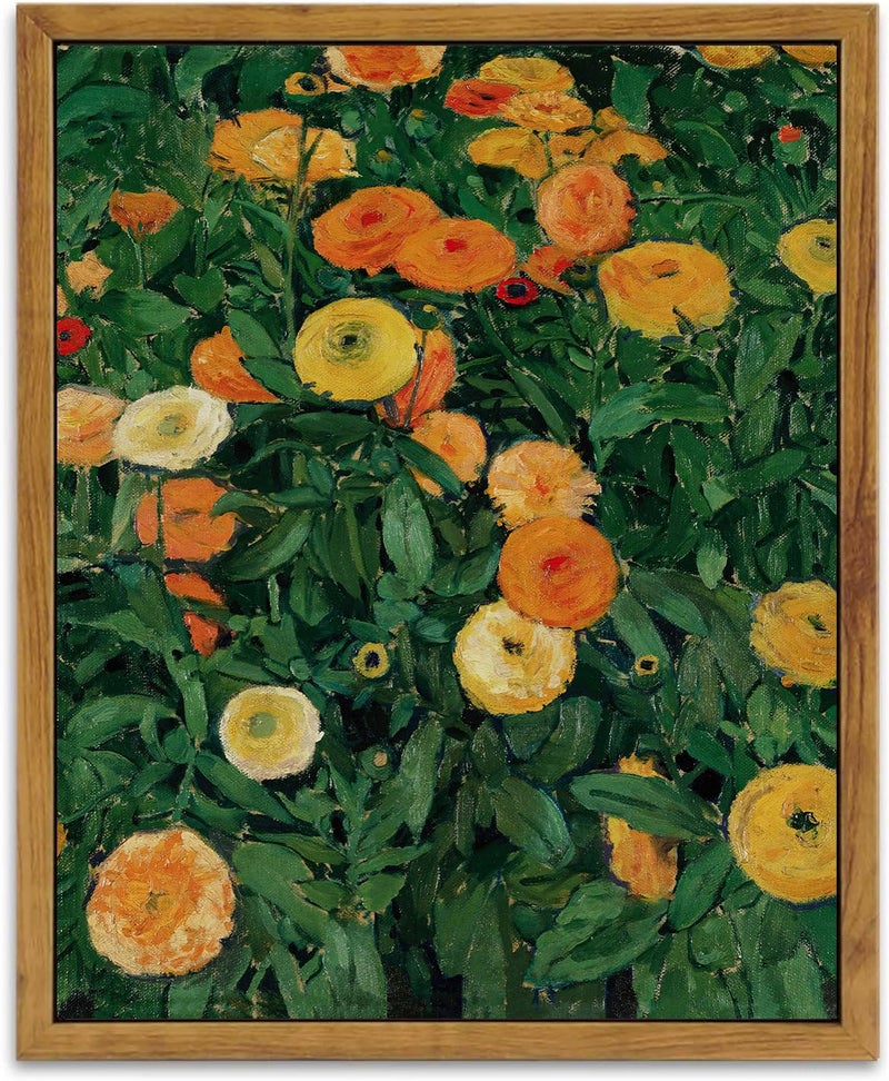 KBKBART Vintage Wall Art Home Decor, Framed Canvas Wall Art Colorful Marigolds Flowers Painting Picture, Vintage Antique Moody Wall Decor Prints for Bedroom Bathroom Decor(8"x10") - Image 1