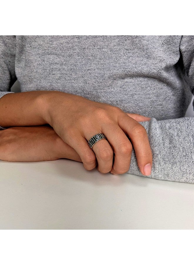 Silverly 8 Mm Greek Key Ring 925 Sterling Silver Rings Women Chunky Men'S Rings Classic Design Grecian Fret Wedding Band Wedding Rings His And Hers Geometric Jewellery Ancient Greece Style - Image 4