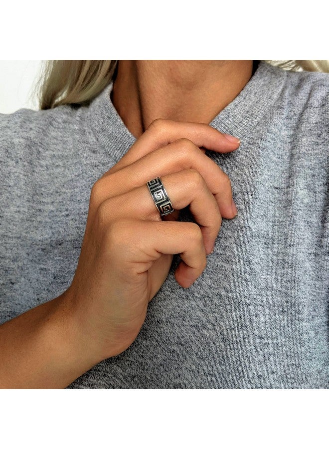 Silverly 8 Mm Greek Key Ring 925 Sterling Silver Rings Women Chunky Men'S Rings Classic Design Grecian Fret Wedding Band Wedding Rings His And Hers Geometric Jewellery Ancient Greece Style - Image 3