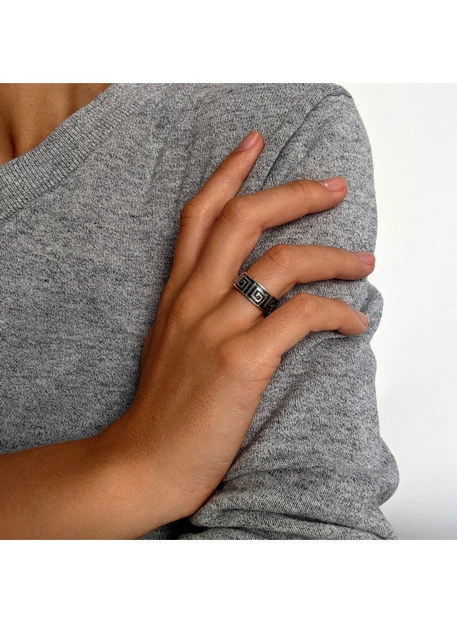 Silverly 8 Mm Greek Key Ring 925 Sterling Silver Rings Women Chunky Men'S Rings Classic Design Grecian Fret Wedding Band Wedding Rings His And Hers Geometric Jewellery Ancient Greece Style - Image 2