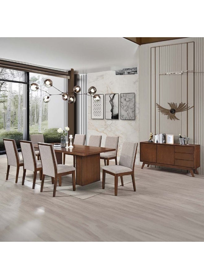 DANUBE HOME Clarisse 1 + 8 Wooden Dining Set - Walnut / Beige - Image 3