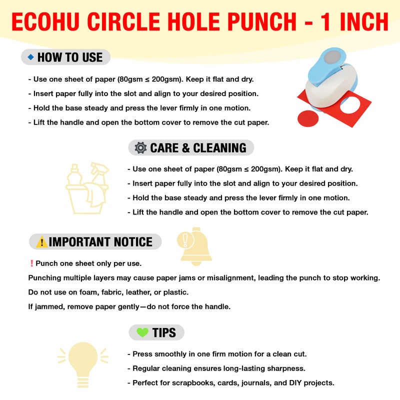 Ecohu Circle Hole Punch for Craft Sizeout 1inch, Paper Punch Shapes, Craft Lever Punch Handmade, Tool for Scrapbook, Festival Cards, DIY Arts. Use 80-200g Craft Paper. - Image 5