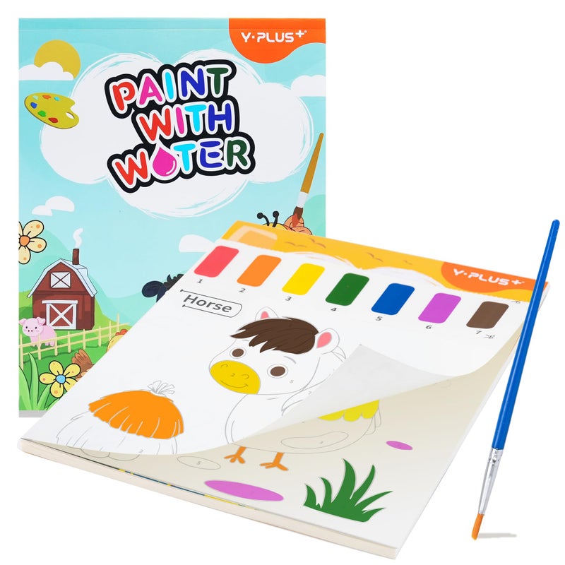 YPLUS Paint with Water Books for Toddlers, Art Craft Toys Watercolor Painting Paper, Gift for Kids Ages 1-3, 2-4, 4-6, Drawing with Brush - Farm - Image 1