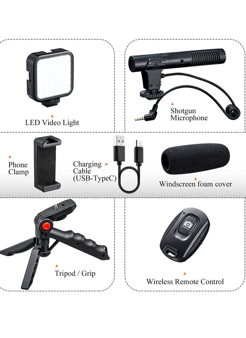 ELTRAZONE - Vlogging Kit Smartphone Camera Video Vlogging Kit for iPhone/Android with Light + Microphone + Tripod + Phone Holder for Vlogging/YouTube/Tiktok/Facebook/Camera - Image 1