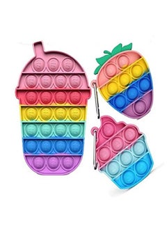 FI - FLICK IN FI - FLICK IN Pack of 3 Pop Fidget Sensory Toys, BPA Free Silicone, Push Poppet Bubble Stress Reliever Toys for Kids Adults (Cup & Keychain) (Multicolor)  - Image 1