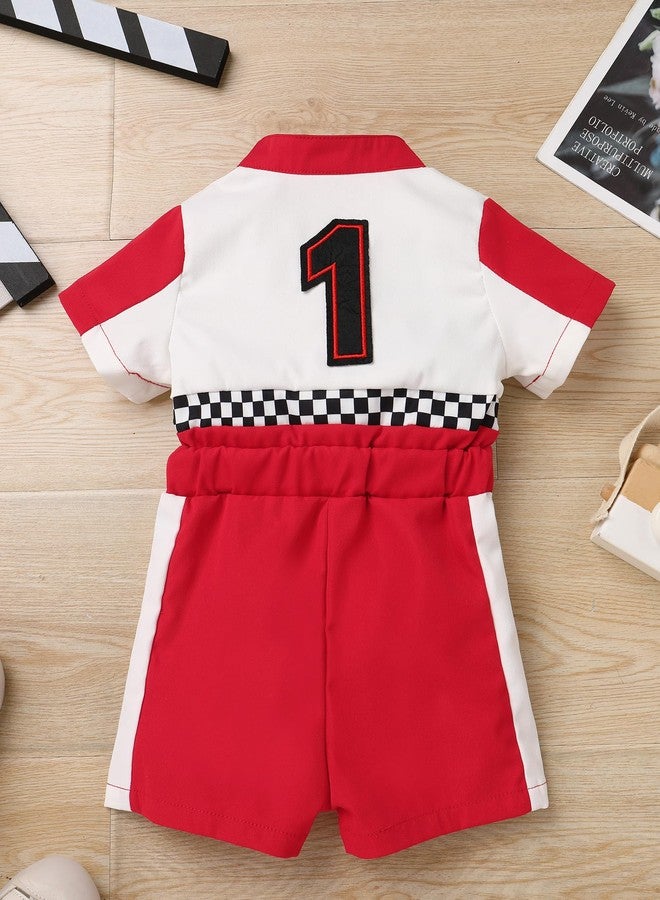 IDOPIP Baby Boys 1st 2nd Birthday Outfit Race Car Driver Romper Girls Boy Racer Jumpsuit Racing Suit Toddler Dress up Costume, Red, 9-12 months - Image 3