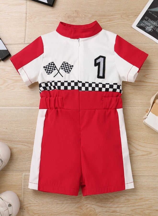 IDOPIP Baby Boys 1st 2nd Birthday Outfit Race Car Driver Romper Girls Boy Racer Jumpsuit Racing Suit Toddler Dress up Costume, Red, 9-12 months - Image 2