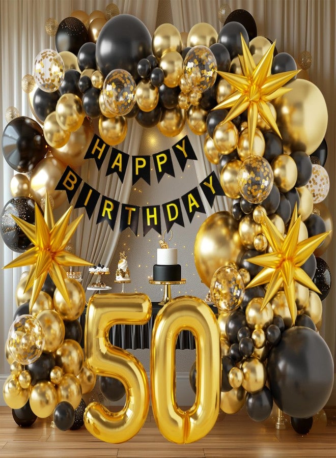 Sllyfo 50th Birthday Decorations for Men and Women, Happy 50th Birthday Banner Balloons Arch Kit, Black and Gold 50 Balloon Numbers, 50th Party Decorations for Him and Her - Image 3