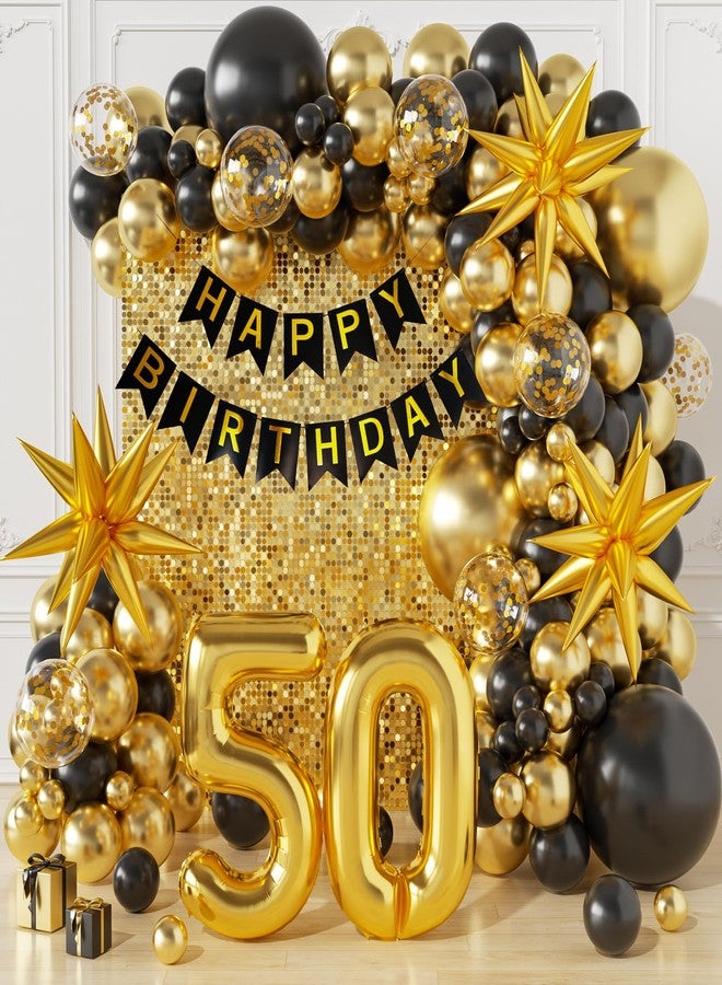 Sllyfo 50th Birthday Decorations for Men and Women, Happy 50th Birthday Banner Balloons Arch Kit, Black and Gold 50 Balloon Numbers, 50th Party Decorations for Him and Her - Image 1