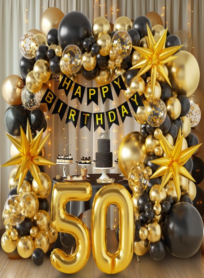 Sllyfo 50th Birthday Decorations for Men and Women, Happy 50th Birthday Banner Balloons Arch Kit, Black and Gold 50 Balloon Numbers, 50th Party Decorations for Him and Her - Image 2
