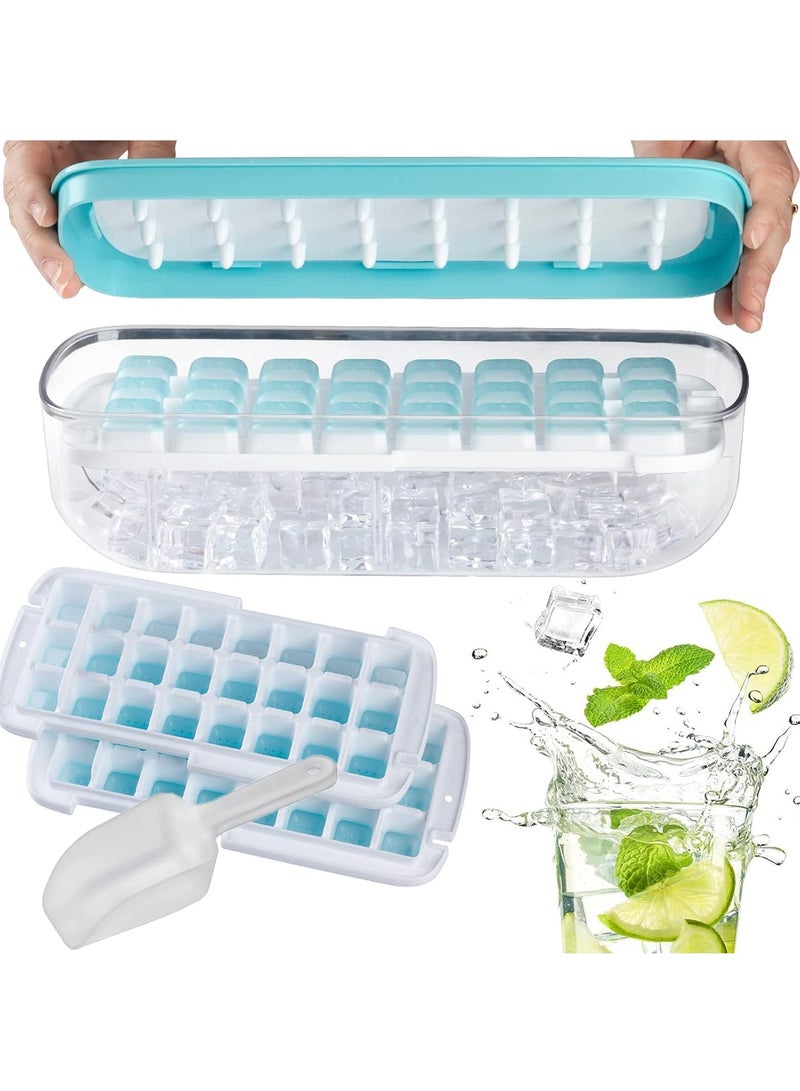 Press Type 48-Ice Cube Tray Quickly Ice Cubes Release Plastic Stackable Maker Mold with Ice Container  Scoop and Lid for Freezer Drinks Tea Coffee (Blue)  - Image 1