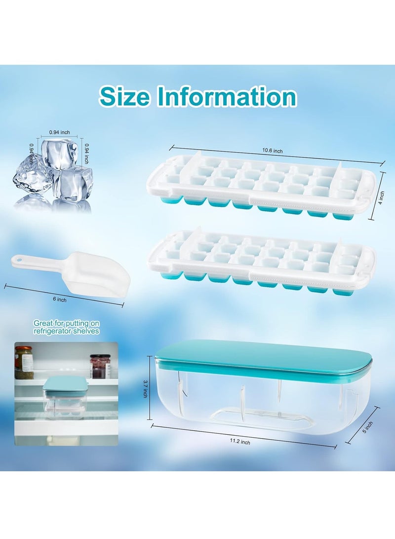 Press Type 48-Ice Cube Tray Quickly Ice Cubes Release Plastic Stackable Maker Mold with Ice Container  Scoop and Lid for Freezer Drinks Tea Coffee (Blue)  - Image 3