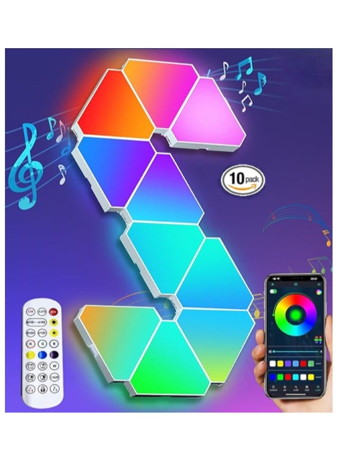 10 Pack Triangle LED Light, RGB Gaming Lights for Gaming Setup, DIY Triangle LED Wall Lights with 6 Connection Ports, APP and Remote Controlled, Music Sync for Gaming Room Bedroom Streaming - Image 1