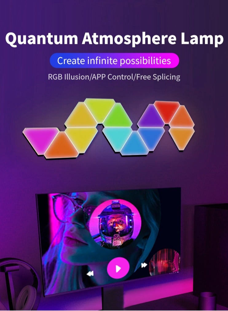 10 Pack Triangle LED Light, RGB Gaming Lights for Gaming Setup, DIY Triangle LED Wall Lights with 6 Connection Ports, APP and Remote Controlled, Music Sync for Gaming Room Bedroom Streaming - Image 2