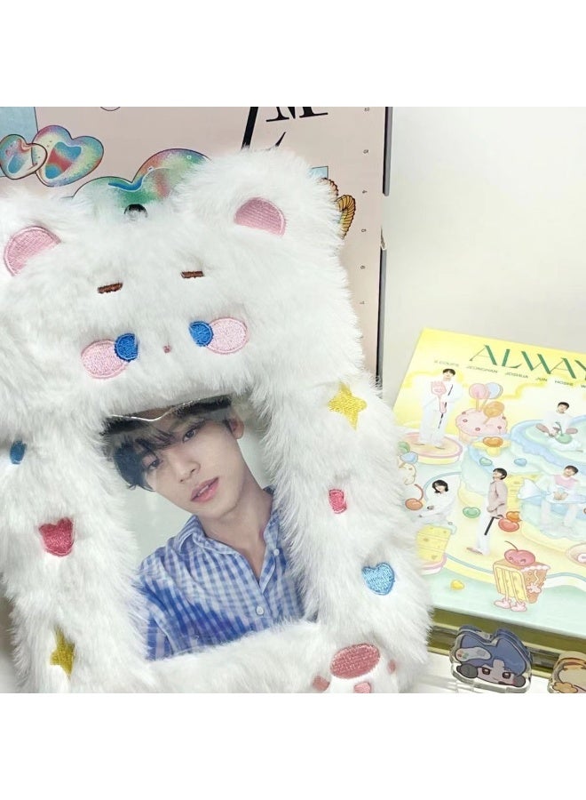 NIBEMINENT 1 - Piece Kitty Plush Kpop Photo Card Holder Pendant Key Chain ID Badge Holder ID Card Holder Photo Card Protector for School ID Office ID Access Card for Women Girls