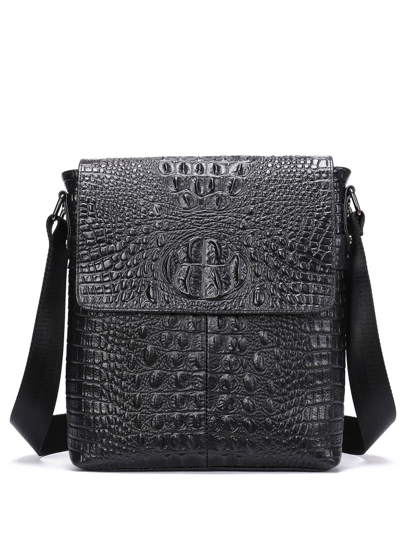 Handmade crocodile pattern genuine leather men's messenger bag, side bag for men, wear-resistant leather large capacity - Image 1