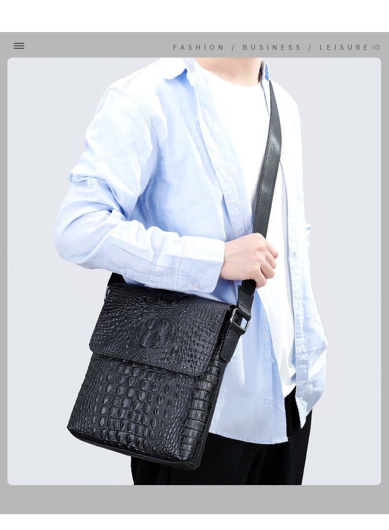 Handmade crocodile pattern genuine leather men's messenger bag, side bag for men, wear-resistant leather large capacity - Image 5