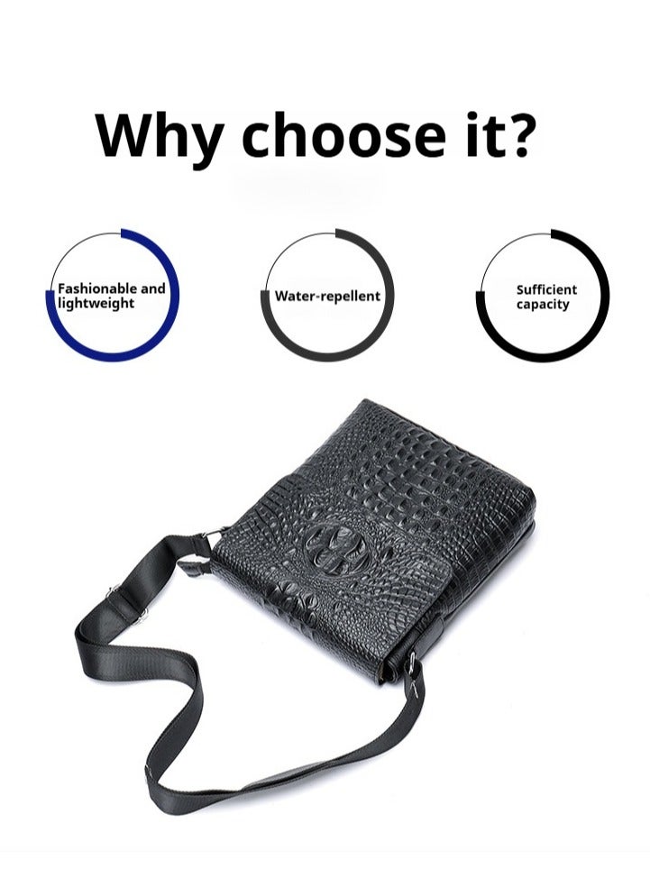 Handmade crocodile pattern genuine leather men's messenger bag, side bag for men, wear-resistant leather large capacity - Image 2
