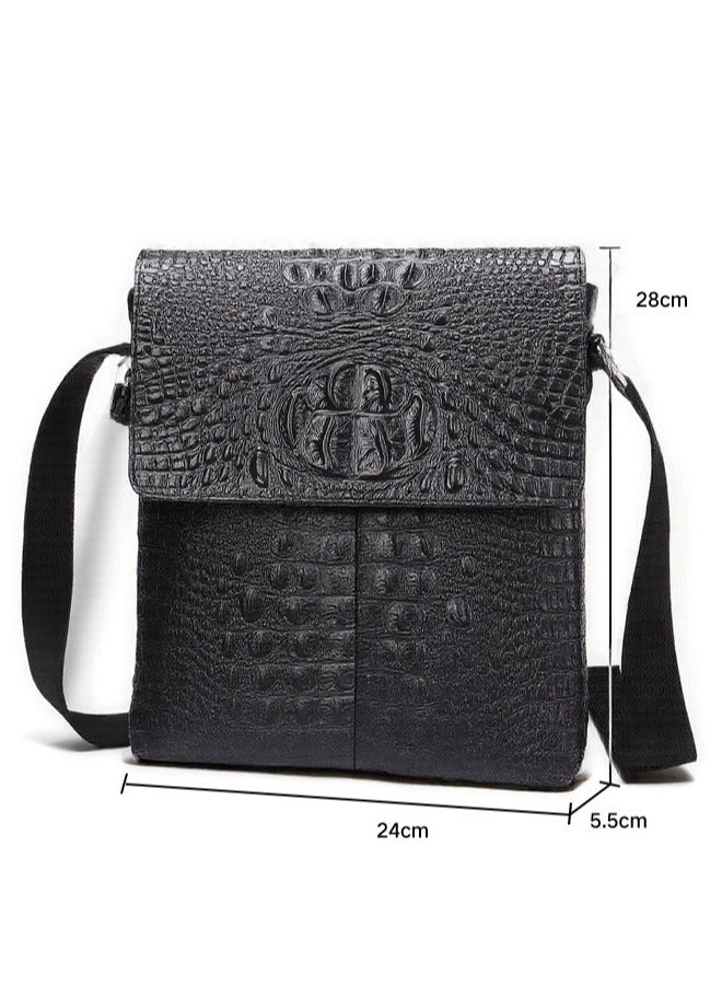 Handmade crocodile pattern genuine leather men's messenger bag, side bag for men, wear-resistant leather large capacity - Image 4