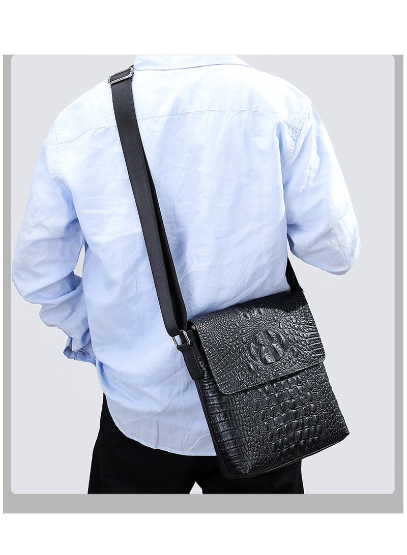 Handmade crocodile pattern genuine leather men's messenger bag, side bag for men, wear-resistant leather large capacity