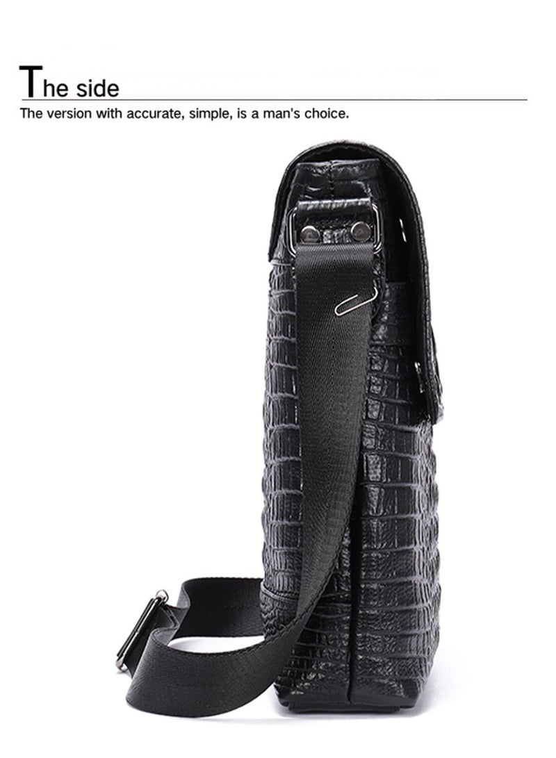 Handmade crocodile pattern genuine leather men's messenger bag, side bag for men, wear-resistant leather large capacity