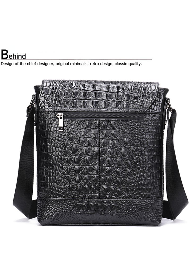 Handmade crocodile pattern genuine leather men's messenger bag, side bag for men, wear-resistant leather large capacity