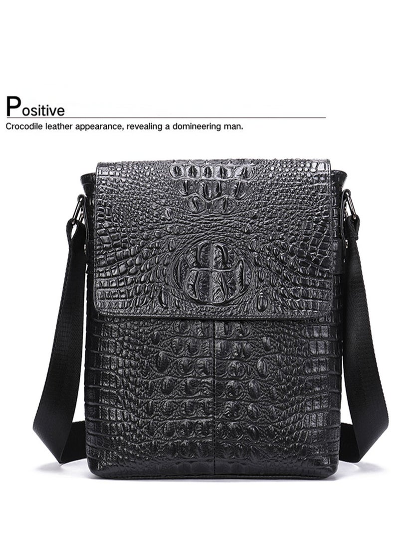 Handmade crocodile pattern genuine leather men's messenger bag, side bag for men, wear-resistant leather large capacity