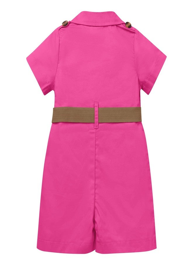 OBEEII Toddler Baby Safari Outfit Short Sleeve Jumpsuit Hat Explorer Set Zoo Keeper Romper Jungle Wild One Birthday Cake Smash Photoshoot Outfit Hot Pink 18-24 Months - Image 4