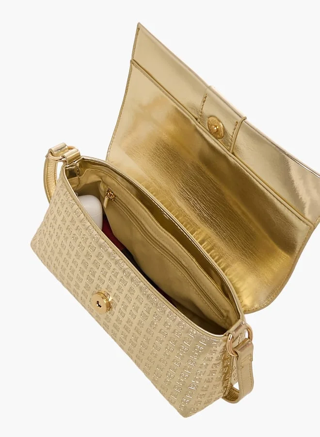 Flora Bella By Shoexpress Women Monogram Detail Shoulder Bag with Detachable Strap and Flap Closure