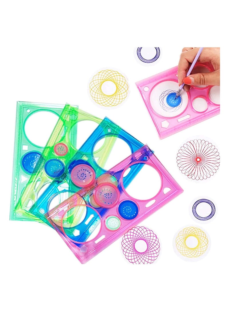 Zikra Magic Variety Flower Ruler Set,Multi-Function Diy Magic Puzzle Gear Set,Spiral Flower Interlocking Gear Toys for Kids Art,Mandala Shape Stencil (4PCS) - Image 1