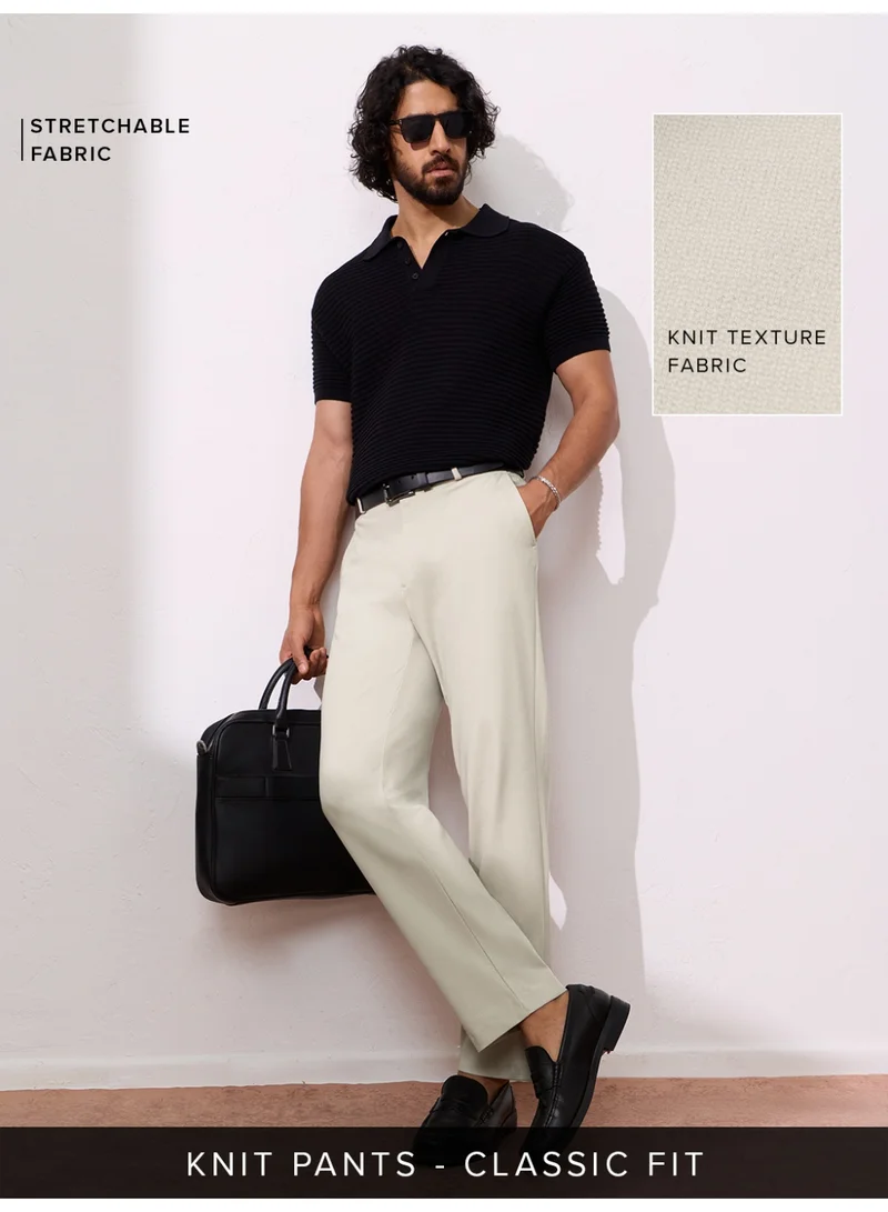 The Souled Store Men Ecru Beige Solid Regular Fit Pants