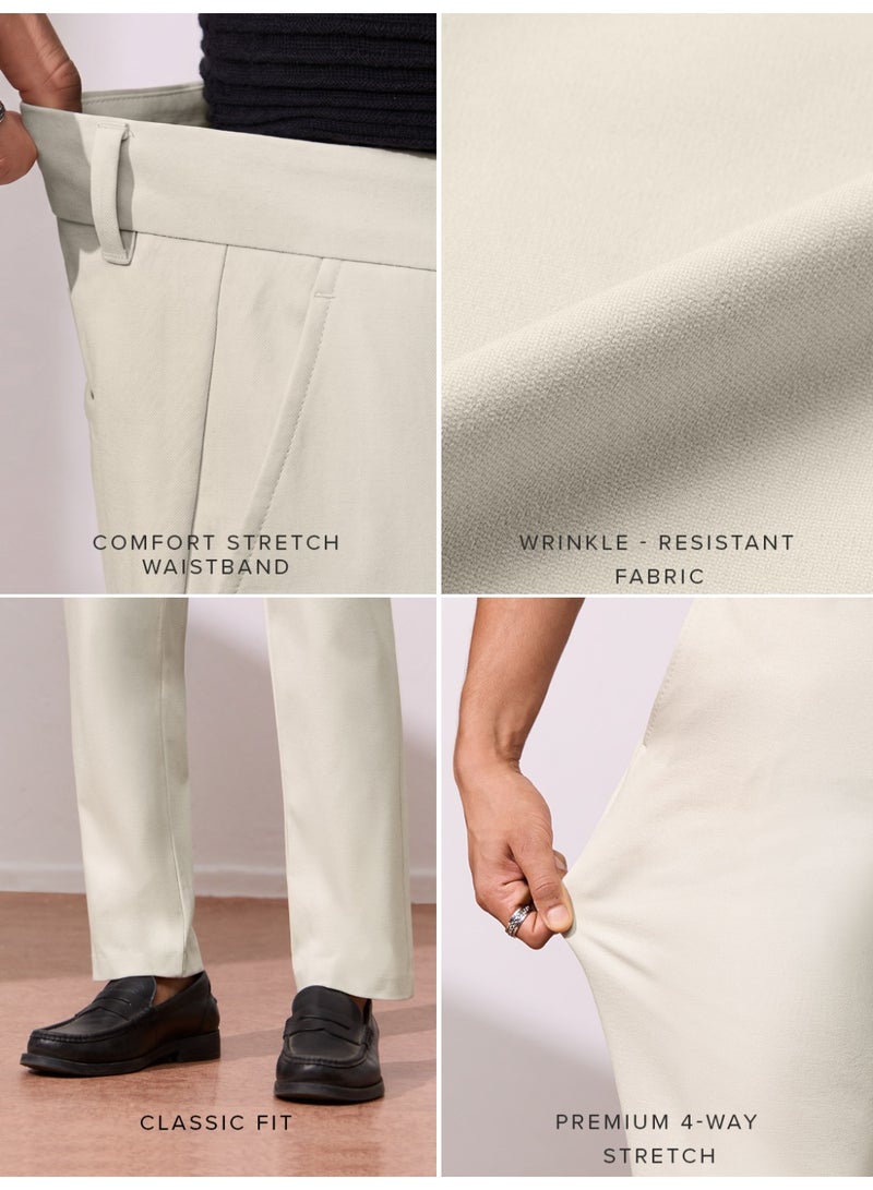 The Souled Store Men Ecru Beige Solid Regular Fit Pants - Image 3