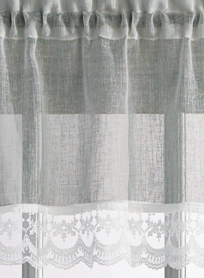 CHF Delicate Lace 3-Piece Kitchen Curtain Tier and Valance Set, Grey - Image 4