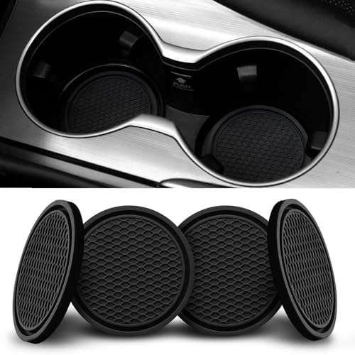 Hodaqe Car Cup Holder Coaster, 4pcs Universal Embedded Non-Slip Car Coasters, 2.75 inch PVC Cup Holder Insert Coasters, Car Accessories for Men and Women (Black) - Image 1