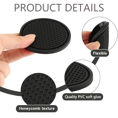Hodaqe Car Cup Holder Coaster, 4pcs Universal Embedded Non-Slip Car Coasters, 2.75 inch PVC Cup Holder Insert Coasters, Car Accessories for Men and Women (Black) - Image 3
